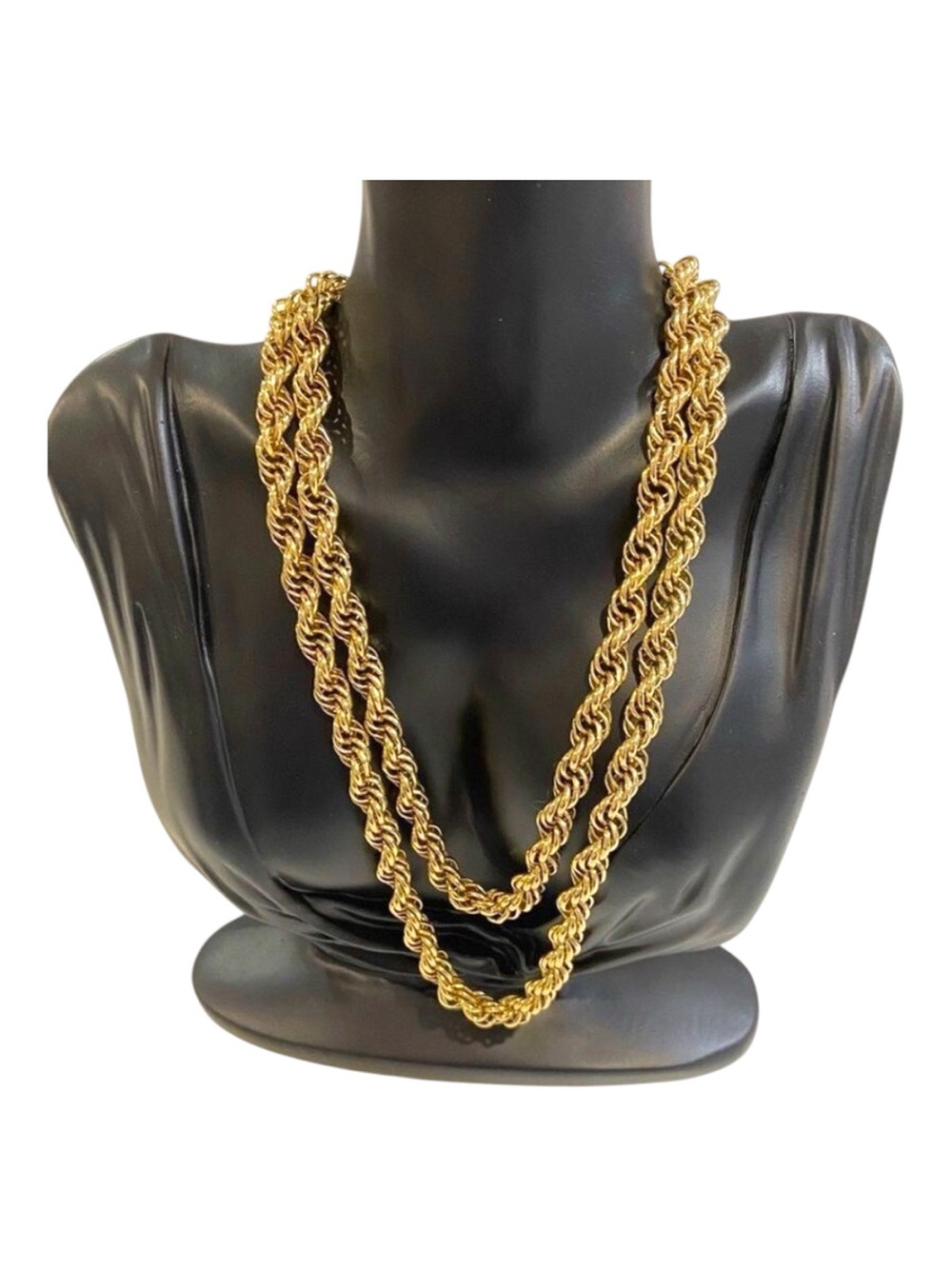 Vintage 90s Gold Tone Rope Chain Necklace Long Layered Statement belt double